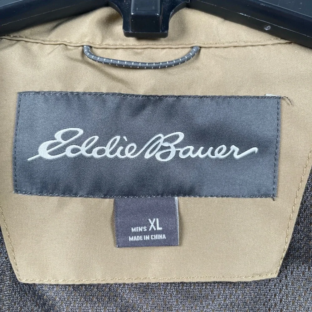 Eddie Bauer Mens XL Tan Khaki Utility Fishing Hiking Cargo Mesh Lined Zip Vest